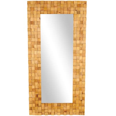 Mango Wood Geometric Handmade Dimensional Square Mosaic Room Floor Mirror with Grain Patterns - Brown - Roche River Decor