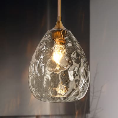 Modern Gold 1-Light Hand-blown Glass Pendant Light Art Deco Lamp for Kitchen Island - 7.8" W x 11.2" H