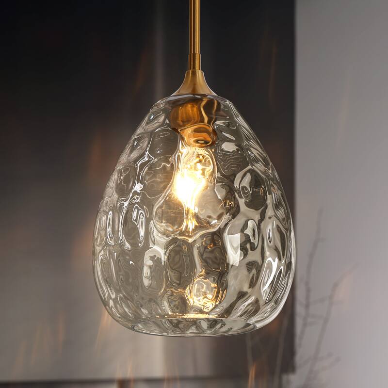 Modern Gold 1-Light Hand-blown Glass Pendant Light Art Deco for Kitchen Island - 7.8" W x 11.2" H
