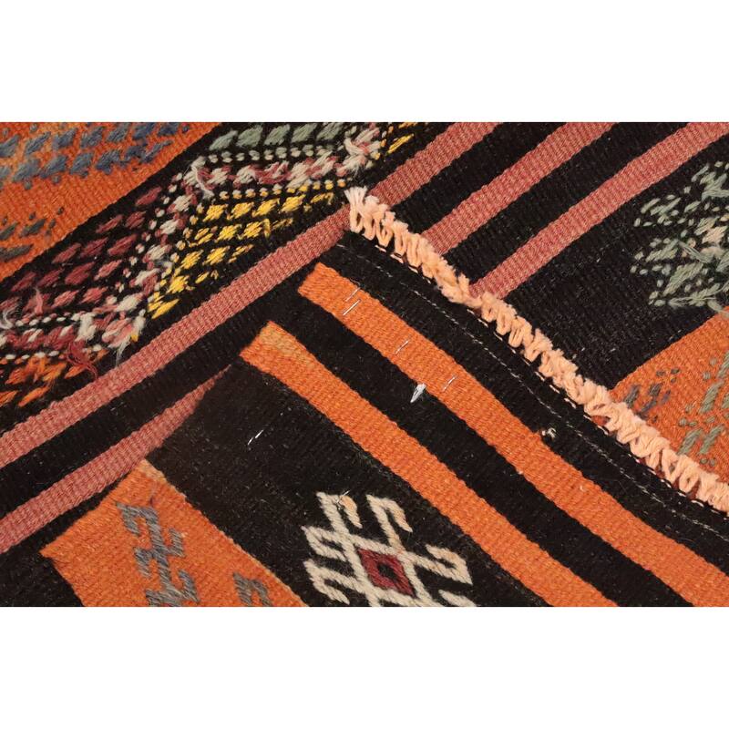 Hand Woven Oriental 100% Wool Carpet Southwestern Tribal Multi-Colored Kilim Runner Rug - 10' 11'' X 3' 9''