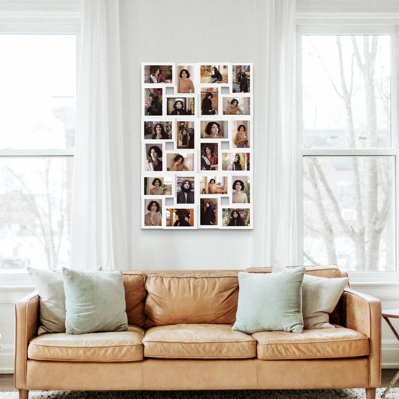 HELLO LAURA Rustic 24 Opening Photo Frame Family Collage Wall Hanging Picture Frame - White