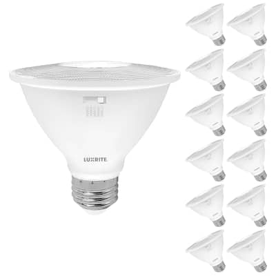 Luxrite PAR30 Short Neck LED Flood Light Bulb 10W=75W 5CCT 850 Lumens Dimmable Damp Rated ETL Listed E26 Base (12 Pack)