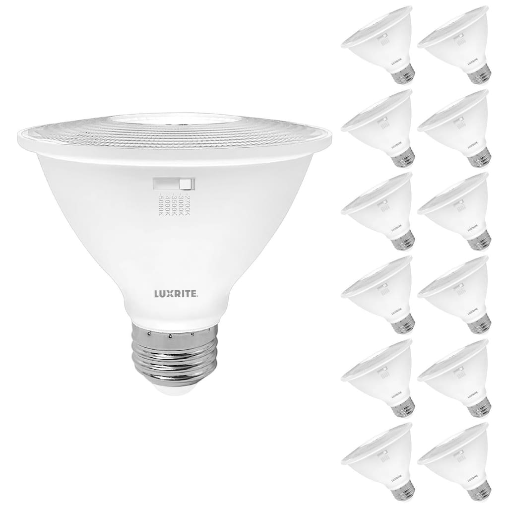 Luxrite PAR30 Short Neck LED Flood Light Bulb 10W=75W 5CCT 850 Lumens Dimmable Damp Rated ETL Listed E26 Base (12 Pack)