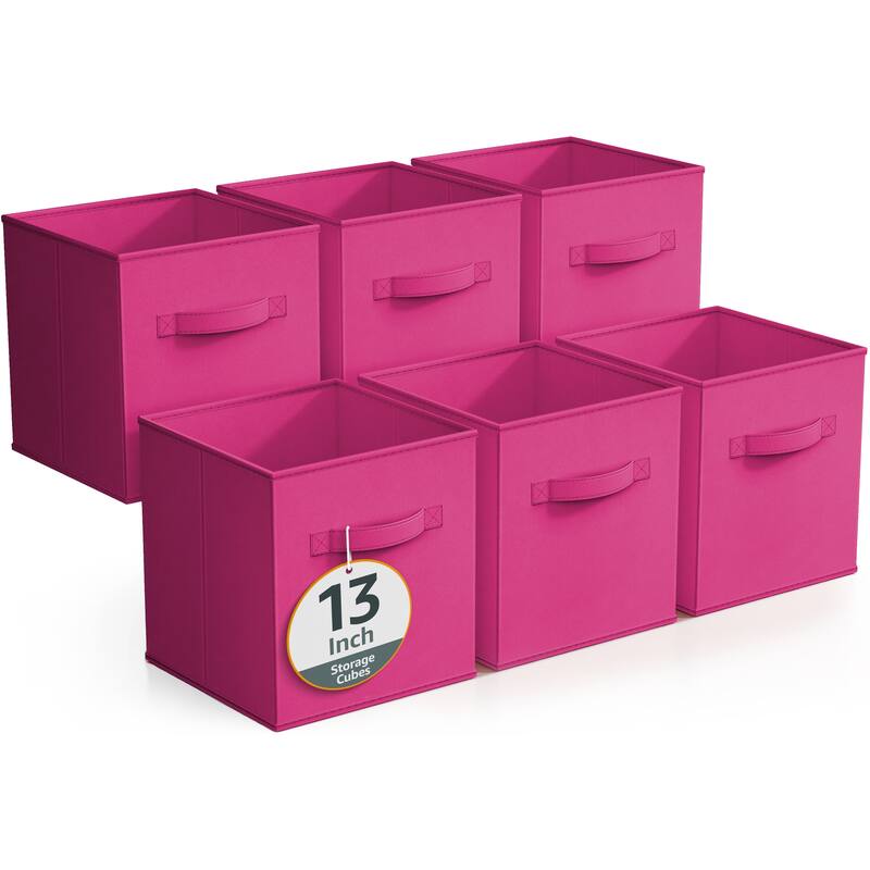 Sorbus Fabric Storage Bins 13" Foldable Cubes With Handles For Pantry, Cubbies, Toy And Closet Shelving Organization - 6Pk - Pink