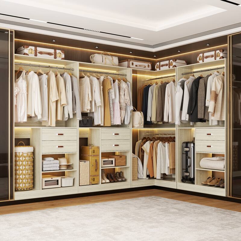 40'' Large Closet System with Shelves and 2 Drawers, Freestanding Closet Organizer with Hanging Rods
