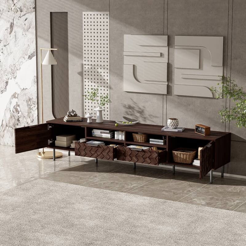 Mid-Century Modern TV Stand with Storage Cabinets, TV Console for TVs up to 85", Living Room Entertainment Center