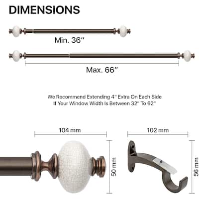 Deco Window 1 Inch Adjustable Brown Curtain Rod for Windows & Doors Curtains with Ceramic Round Finials & Brackets Set