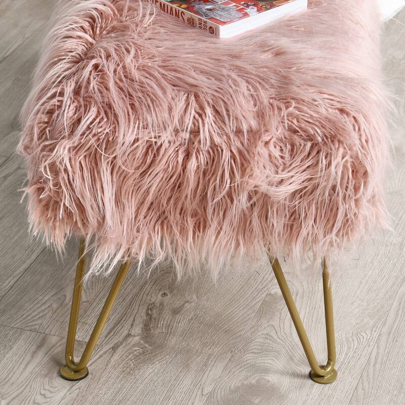 Home Soft Things Mongolian Ottoman Bench with Gold Metal Legs