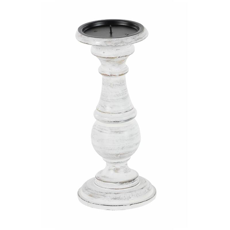 Solid Wood Candle Holder with Distressed Details,Set of 3