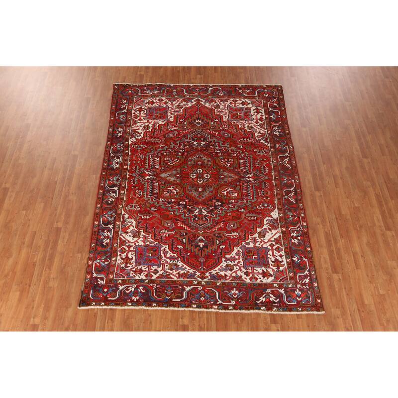 Hand Knotted Oriental 100% Wool Carpet Traditional Medallion Red Heriz Area Rug - 10' 4'' X 7' 6''