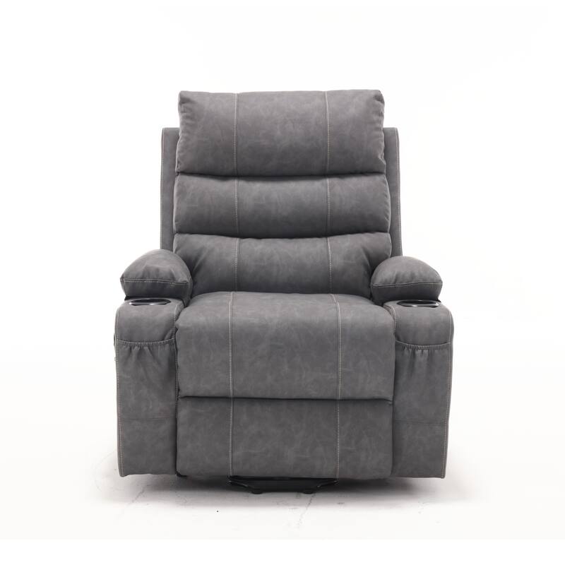PU Leather Power Lift Recliner, Electric Recliner with Heating & Massage, Massage Chair with Side Pockets & Cup Holders