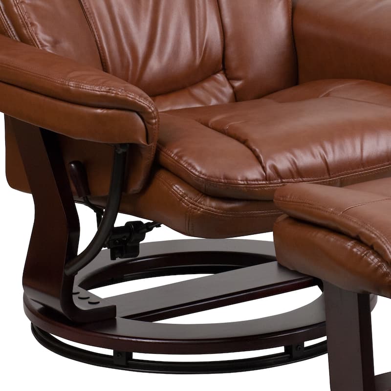 Contemporary Multi-Position Recliner and Curved Ottoman with Swivel Base - 34" - 44.5"D x 33"W x 41.25"H