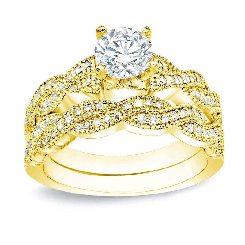 Auriya 14k Gold 1ctw Braided Round Diamond Engagement Ring Set - Yellow Gold - 4