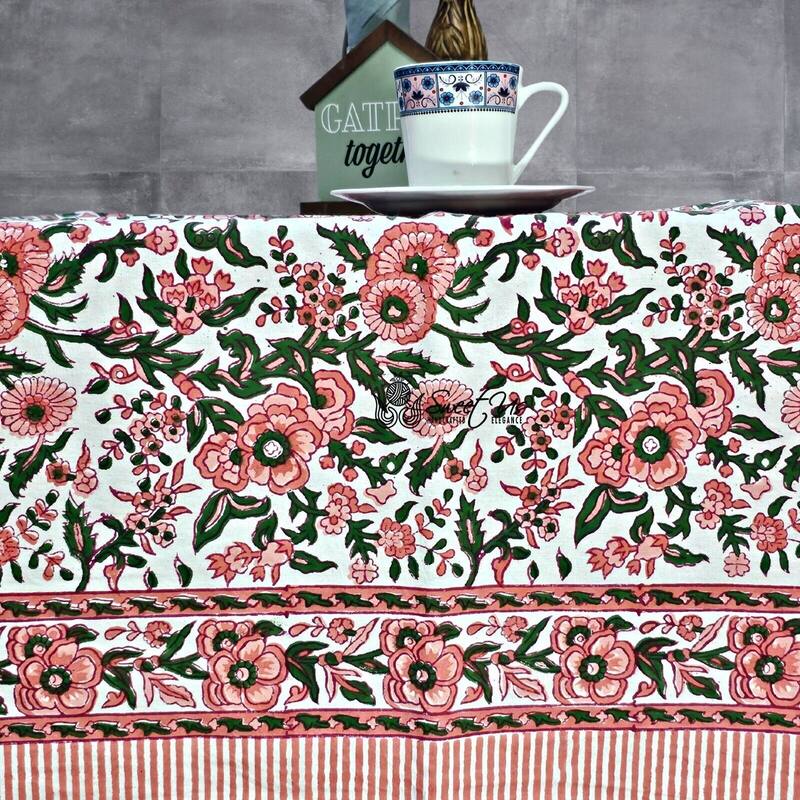 Cotton Floral Block Print Tablecloth Collection