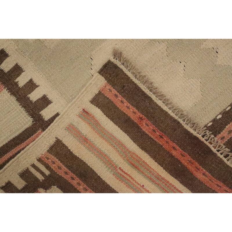 Hand Woven Oriental 100% Wool Carpet Southwestern Tribal Green Kilim Area Rug - 9' 9'' X 6' 8''