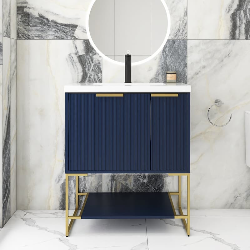 24"/30" Plywood Freestanding Bathroom Vanity Set with White Sink