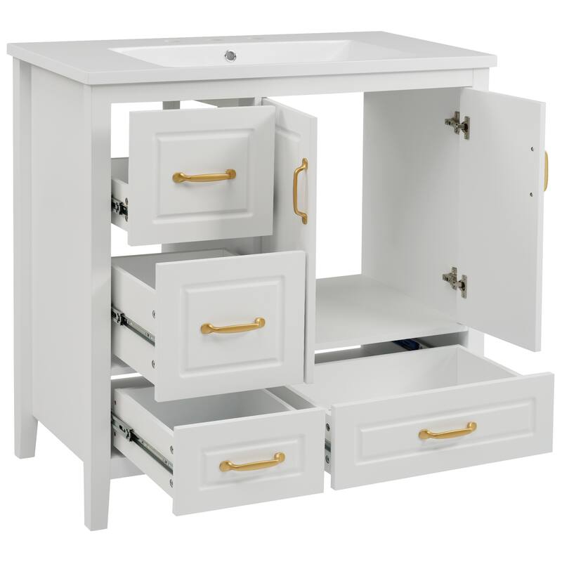 36 inch Bathroom Vanity with Sink, One Cabinet with Soft-closing Doors, 4 Soft-Closing Drawers, Metal Handles