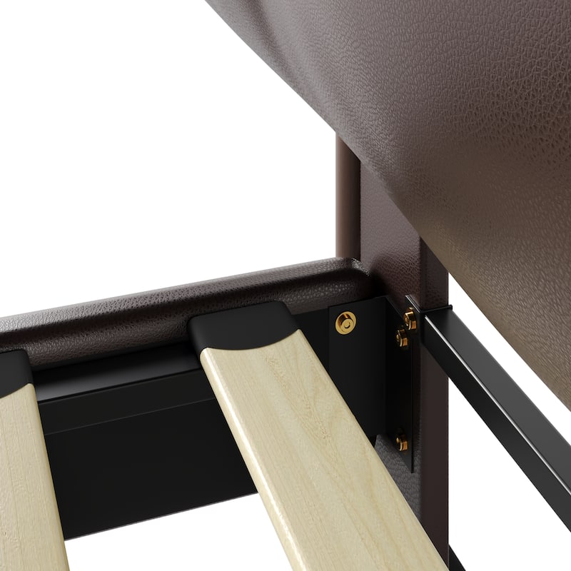 Christopher Knight Home - Eno Modern PU Leather Upholstered Platform Bed Frame with Wood Bedposts, No Box Spring Needed