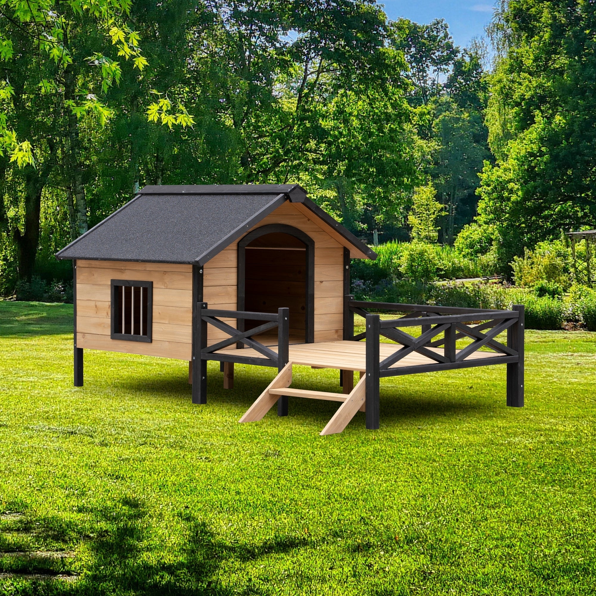Wooden Yellow Brown Outdoor Large Dog Kennel with Porch