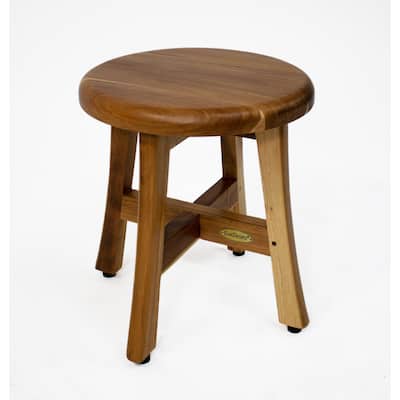 EcoDecors Shoji EarthyTeak 13.5" Teak Wood Round Shower Stool - 11.5" L x 11.5" D x 13.5" H