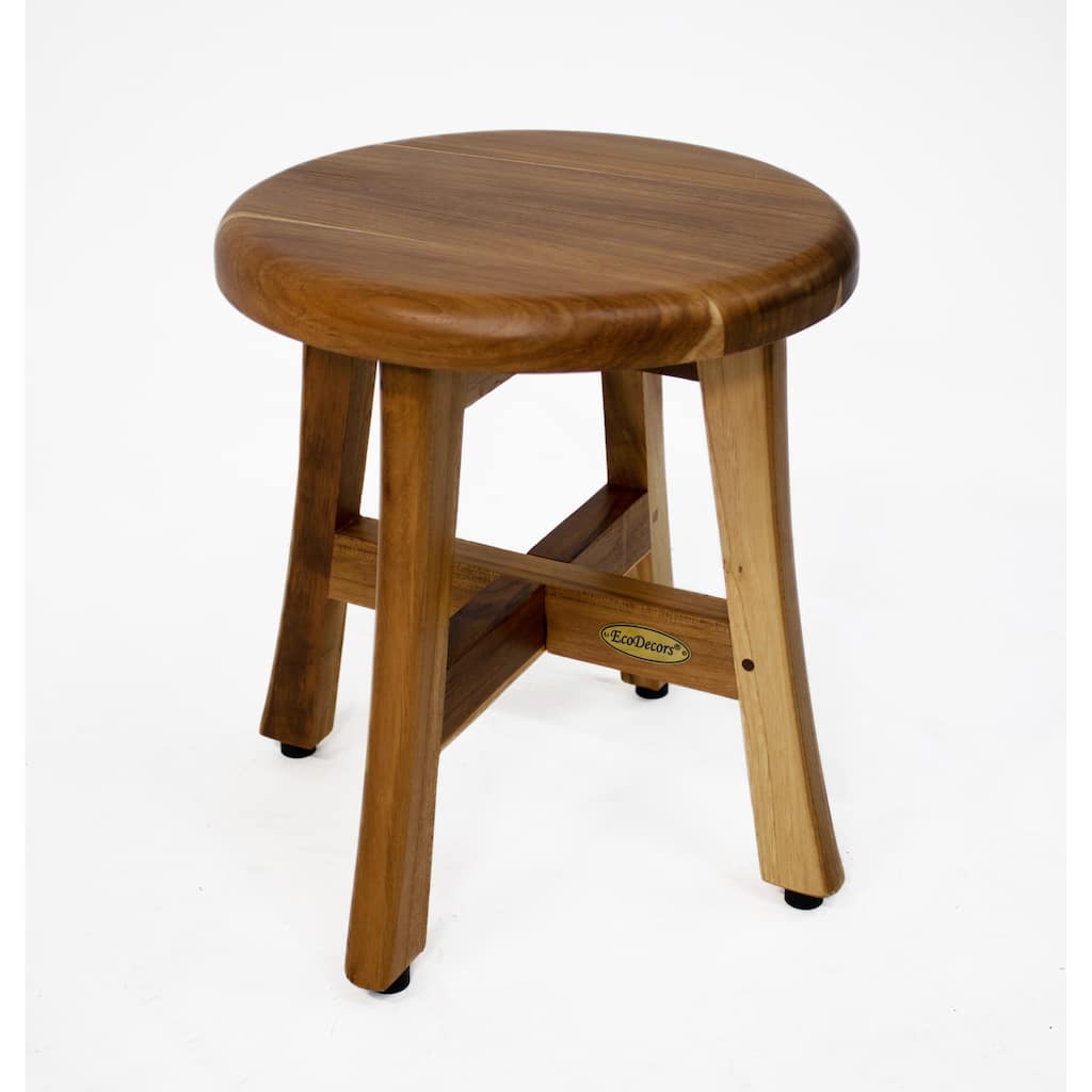 EcoDecors Shoji EarthyTeak 13.5" Teak Wood Round Shower Stool - 11.5" L x 11.5" D x 13.5" H