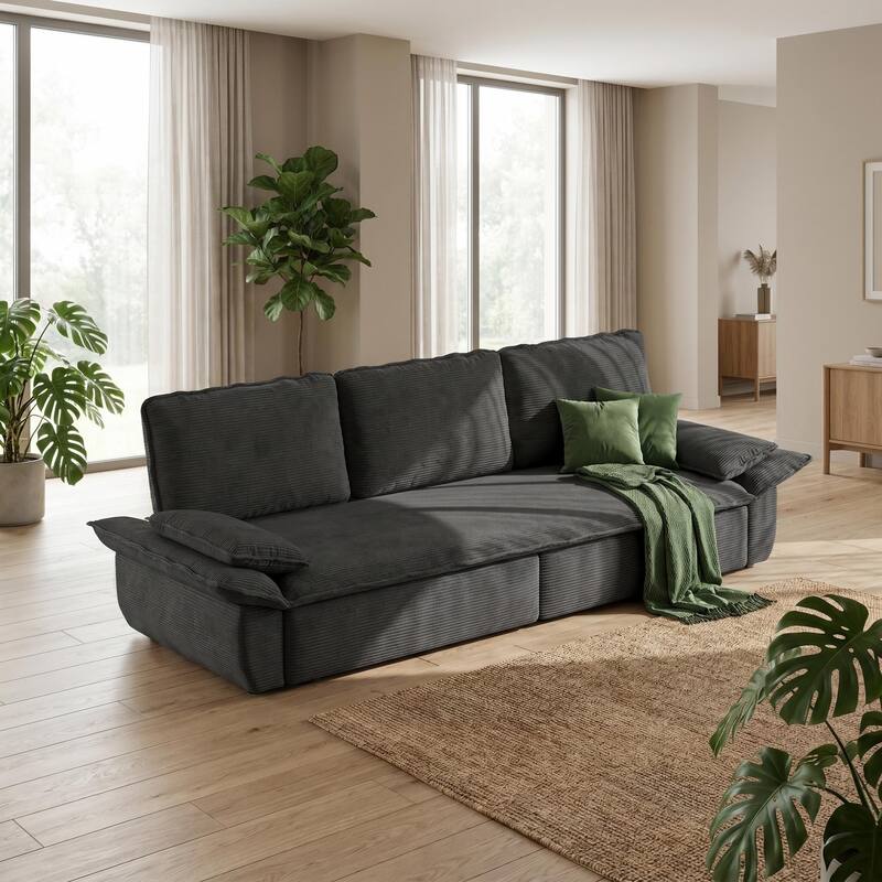 Homy Casa 73.2''/94.5" Queen/King Pull Out Sofa Bed, 3-in-1 Corduroy/Velvet Sleeper Couch