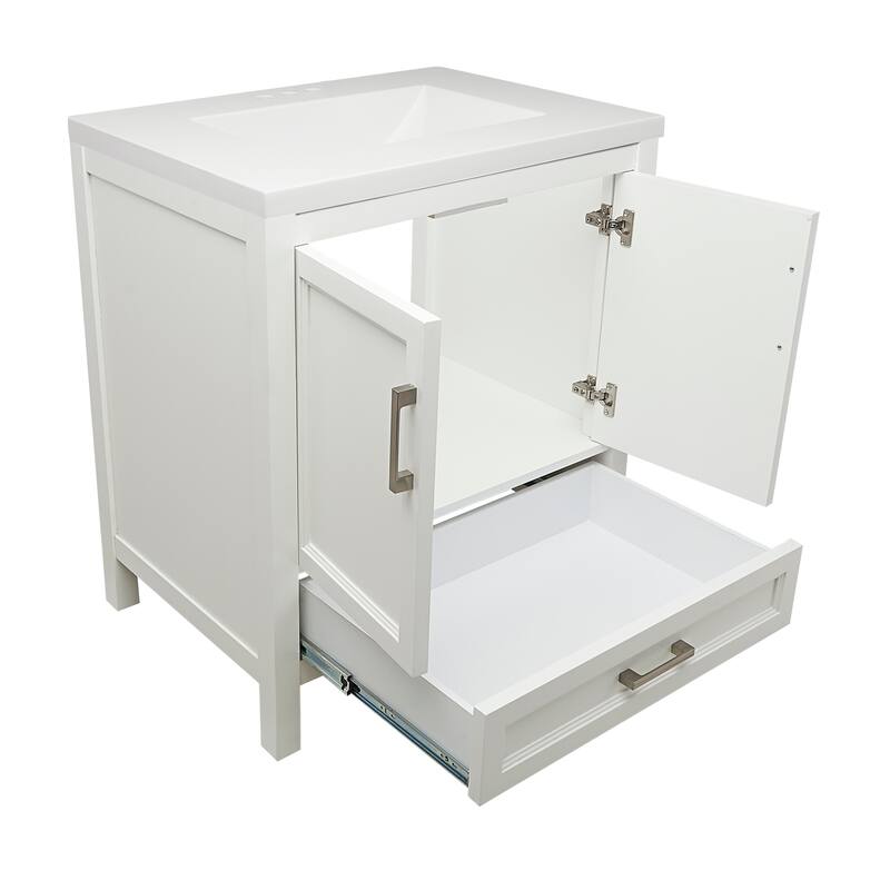 Nevado 37" Bathroom Vanity with Cultured Marble Vanity Top Sink in White with White Basin