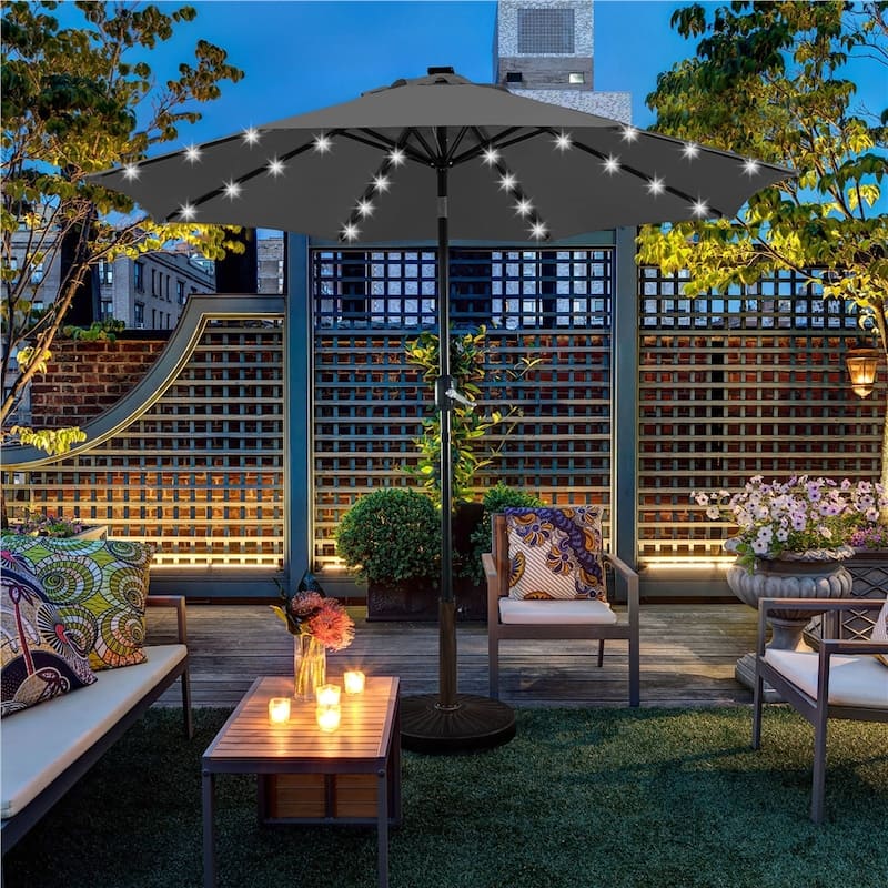 Yaheetech 9FT Patio Umbrella with 32 LED Lights Market Umbrella with 8 Ribs