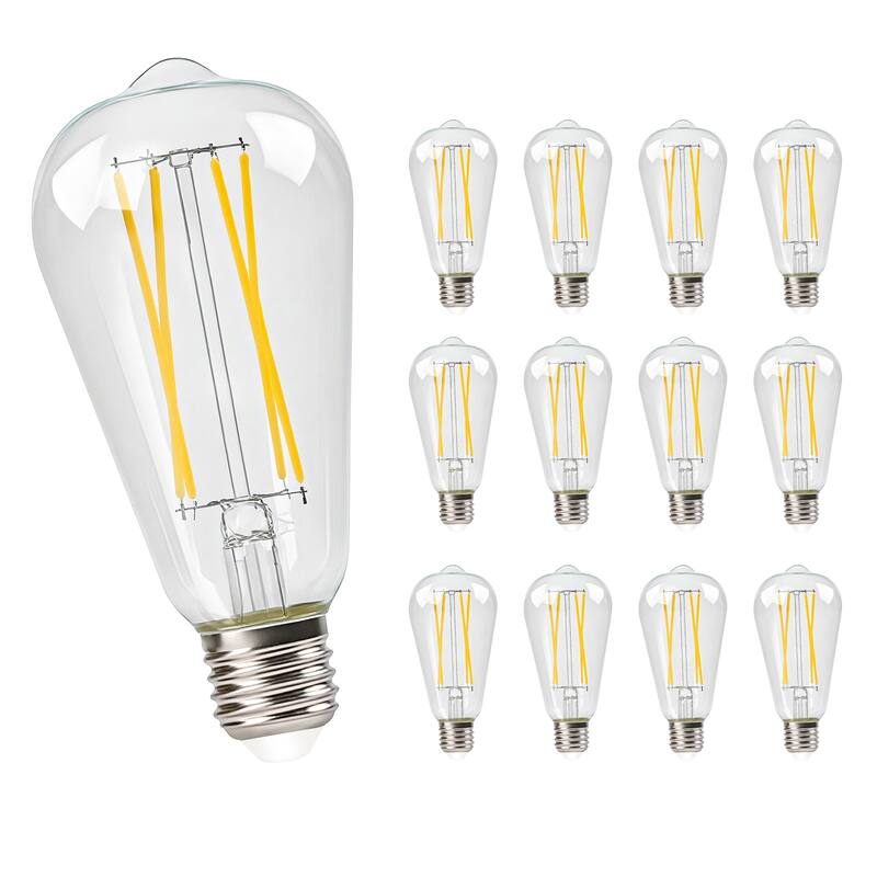 12-Pack Vintage LED Edison Bulbs, ST64 Constant Current Filament Light Bulbs, E26 Base, 2700K Warm White, Clear Glass - white - white