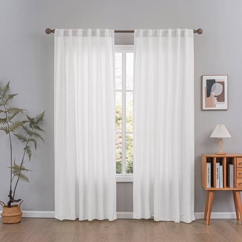 Cotton Blend Light Filtering Textured Back Tab/Rod Pocket Curtain Pair (Set of 2) - 52"Wx108"L - White