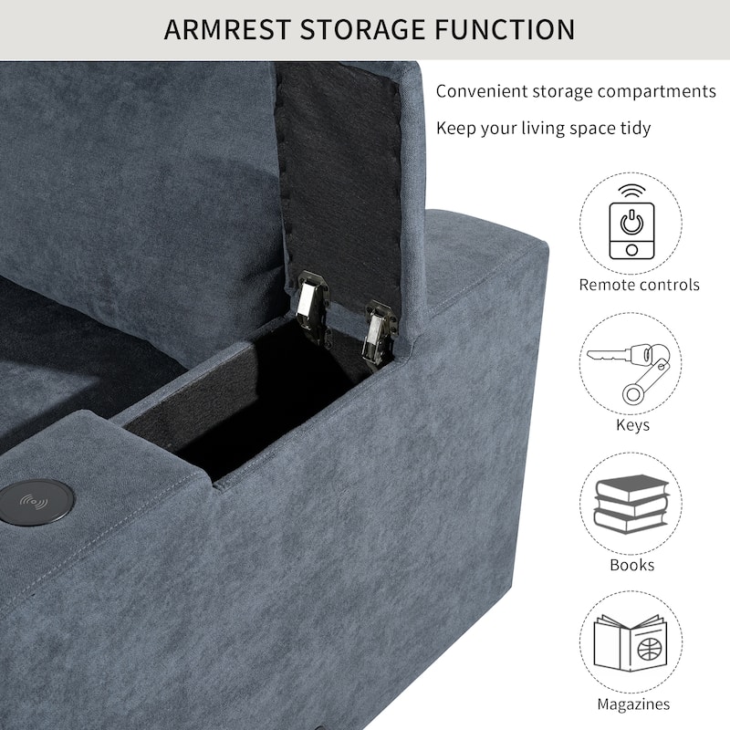 Ustyle Upholstered Modular Sofa with USB Charge Ports, Wireless