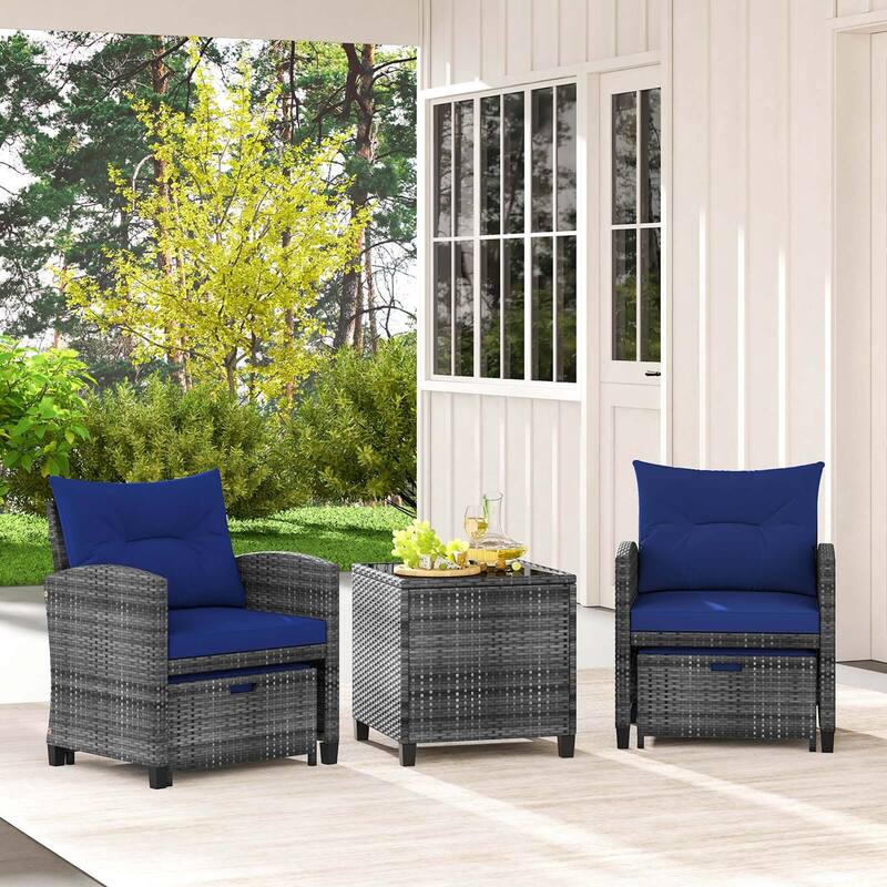 Costway 5 Piece Patio Rattan Furniture with 2 Ottomans & Tempered - See Details