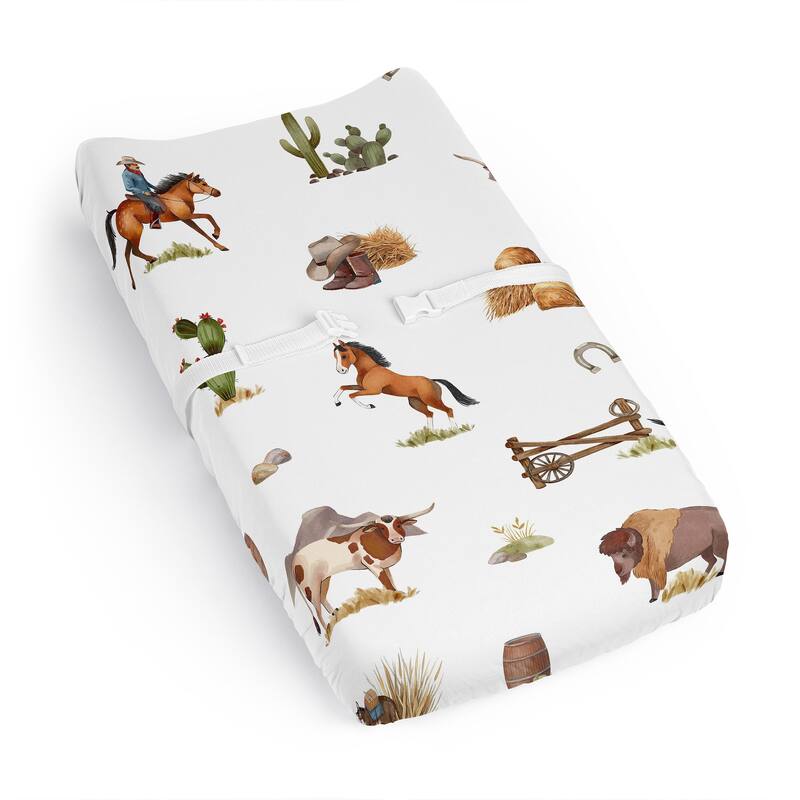 Sweet Jojo Designs Western Cowboy Boy Changing Pad Cover Sheet Wild West Southern Charm Country South Horse Cow Farm Animal Tan