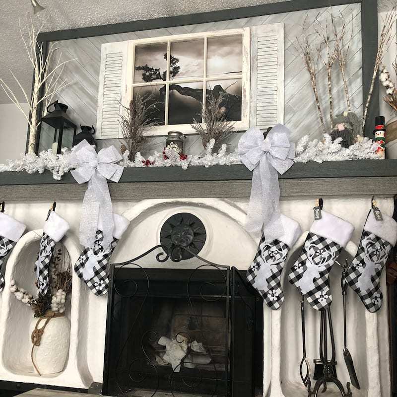 20.5" Black and White Plaid Rustic Reindeer Snowflake Christmas Stocking