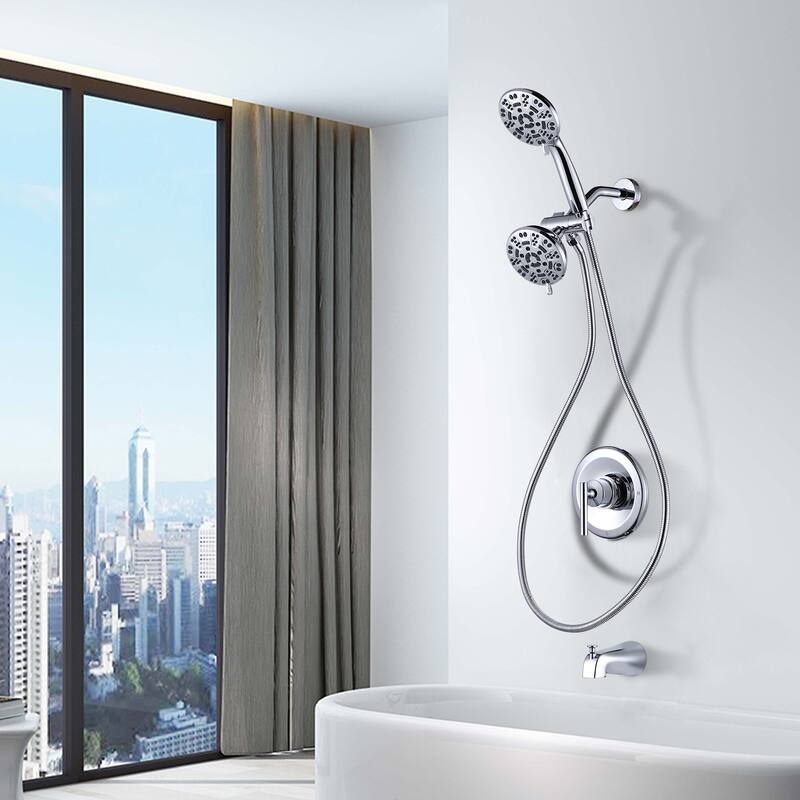 WOWOW Single Handle 7-Spray Dual Shower Head Faucet with Tub Spout