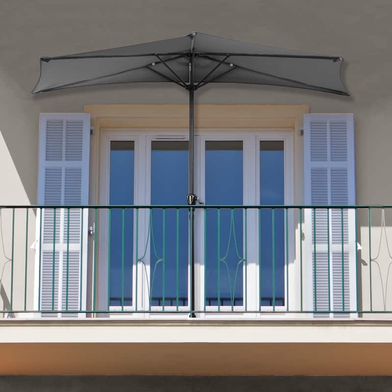 Half Umbrella Outdoor Patio Shade - 9 ft Patio Umbrella with Easy Crank by Pure Garden (Gray)