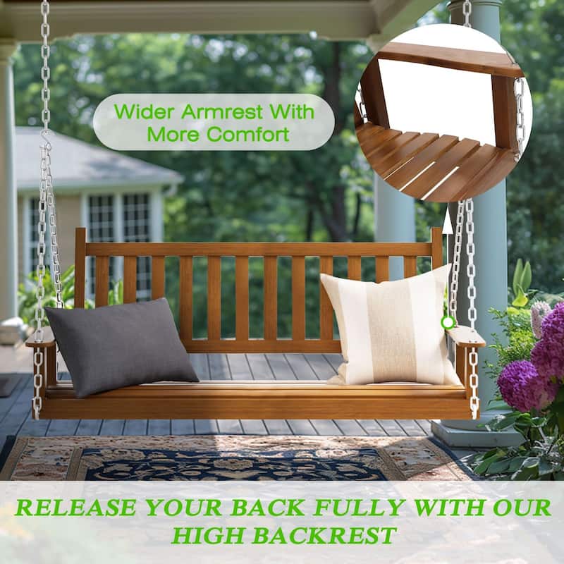 VEIKOUS Outdoor 5ft Wooden Hanging Patio Porch Swing for 3 Person with Chains
