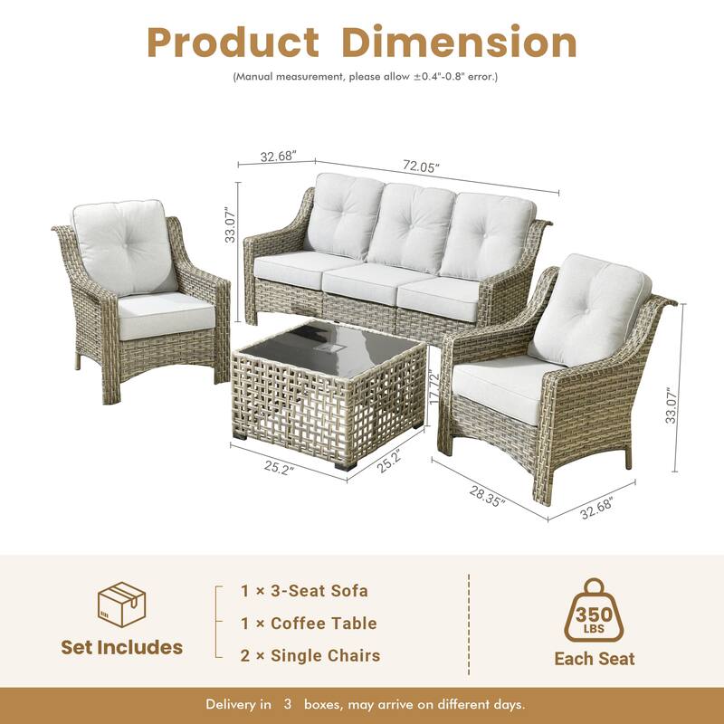 HOOOOWOOO 5-piece Wicker Rattan Patio Outdoor Furniture Ergonomic Conversation Set with Coffee Table