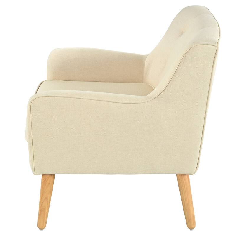 Mid-Century Modern Armchair - Tufted Fabric Accent Chair with Solid Wood Legs- Classic Button-Tufted Back & Tapered Design