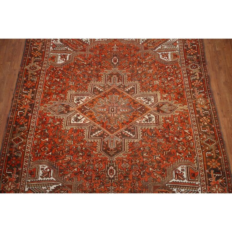 Hand Knotted Oriental 100% Wool Carpet Traditional Medallion Oranges & Rust Heriz Area Rug - 9' 6'' X 6' 10''