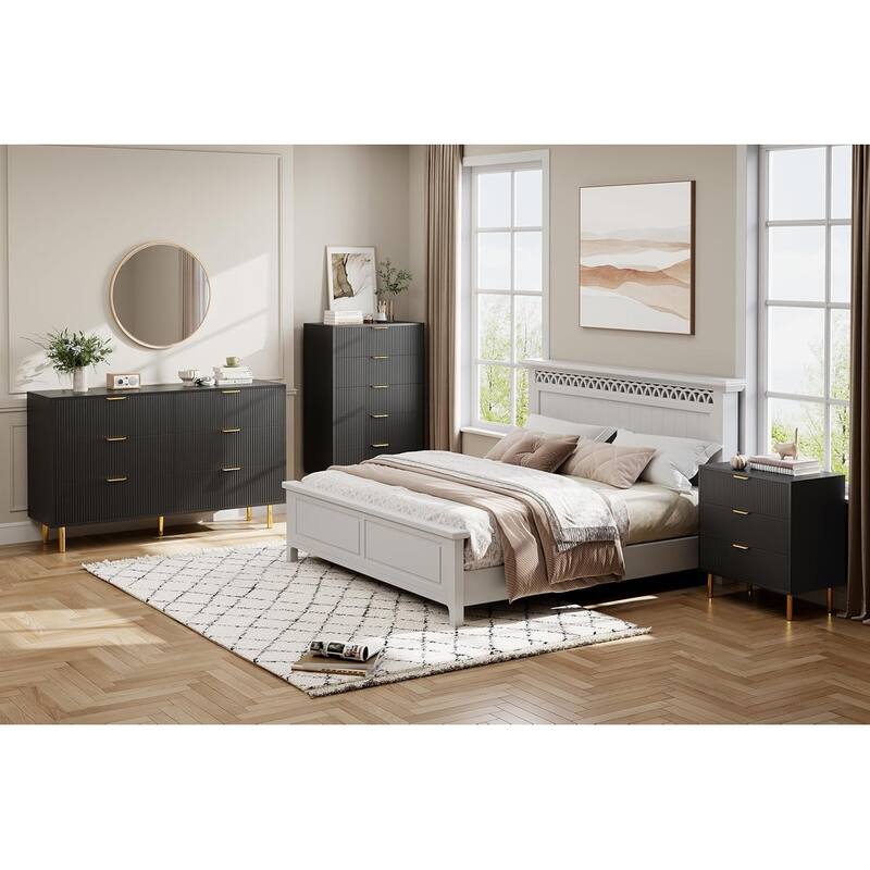 Modern 3 Drawer Dresser for Bedroom, Wood Chest with Gold Handle and Large Drawers for Living Room, Hallway, Entryway