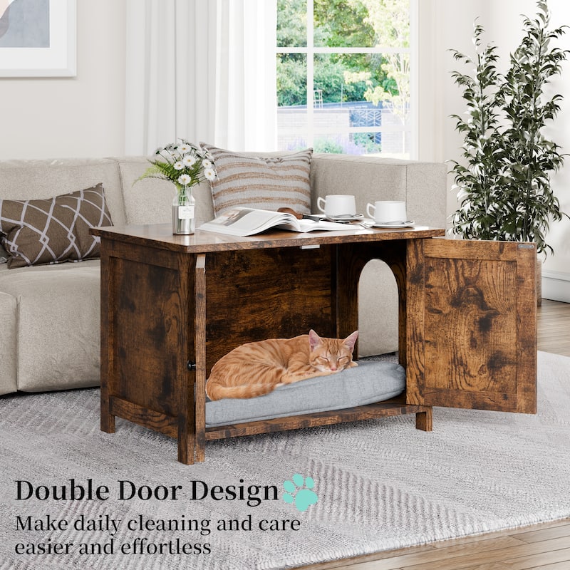 Modern Cat Cage Cabinet with Litter Box Enclosure, Multi-Functional Pet Furniture