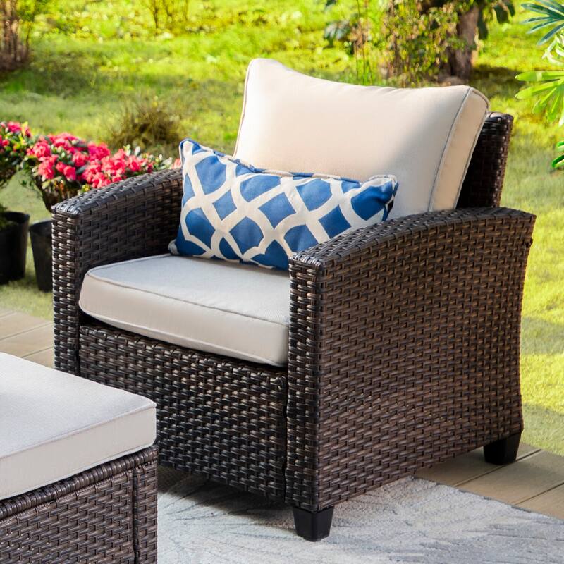 9-Seat Patio Furniture Wicker Rattan Outdoor High-back Sectional Sofa Conversation Set with Firepit Table