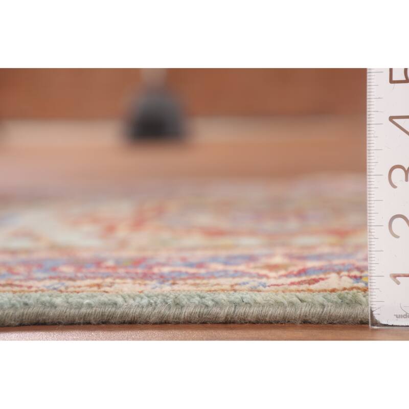 Turquoise Geometric Heriz Serapi Foyer Rug Hand-Knotted Wool Carpet - 3'0"x 4'11"