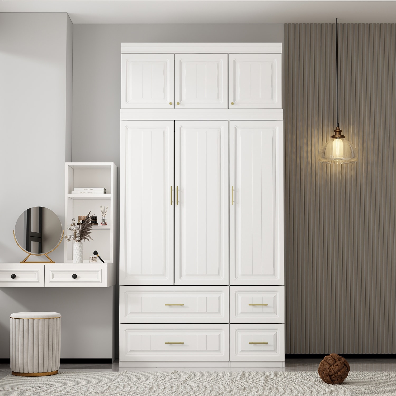 Large Wooden Wardrobe Armoire with Raised Panel Closet Storage Cabinet - On  Sale - Bed Bath & Beyond - 37070876