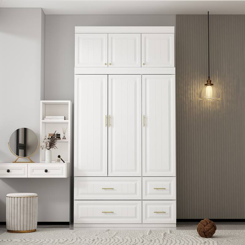 Large Wooden Wardrobe Armoire with Raised Panel Closet Storage Cabinet - 93.7"H