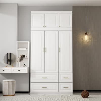 Large Wooden Wardrobe Armoire with Raised Panel Closet Storage Cabinet