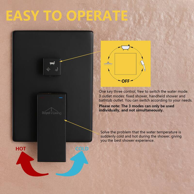 3-Function 10/12-In Wall Mounted Shower System with Handheld Shower