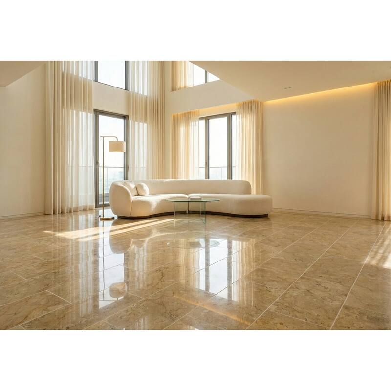 Roomfitters Gold Yellow Beige Natural Marble Tile, Polished Stone for Floor & Wall, Genuine Marble, 4-Piece Box