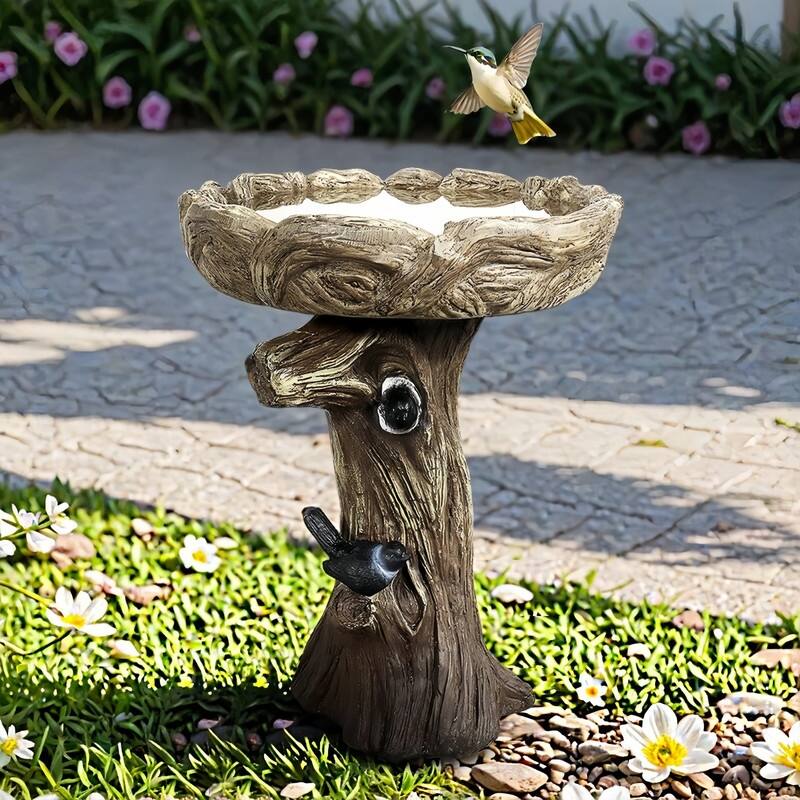 SunJet 23" Tall Tree Trunk Concrete Bird Bath - 23'' H X 17.7'' W X 17.7'' D